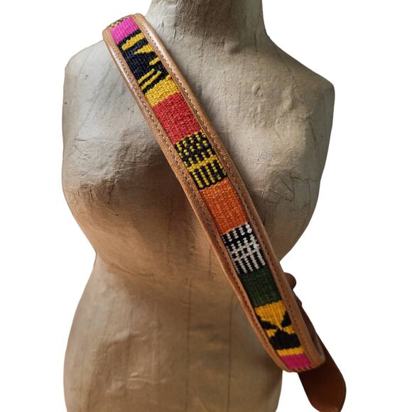 Leather and Woven Aztec Belt Size 34 made in Guatemala - Picture 1 of 4
